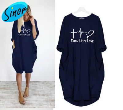 [Низкая цена] женское свободное платье с круглым вырезом и длинными рукавами