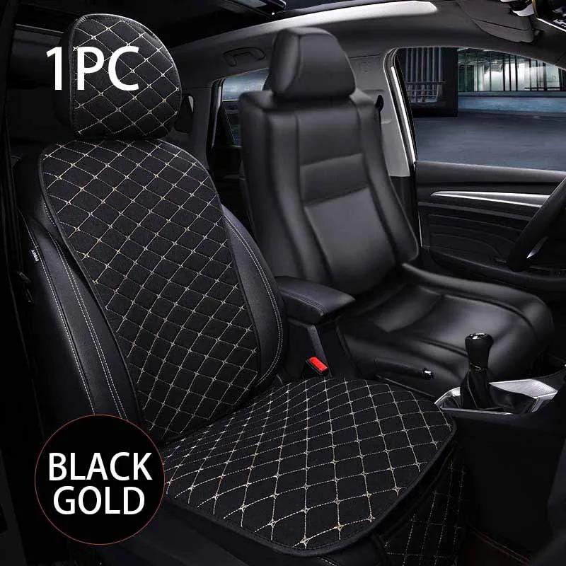 Front Black Gold 1pc Льняные автомобильные чехлы для сидений, подушки для сидений, универсальные защитные коврики на четыре сезона, чехлы для сидений, набор на авто аксессуары - Название цвета: Front Black Gold 1pc
