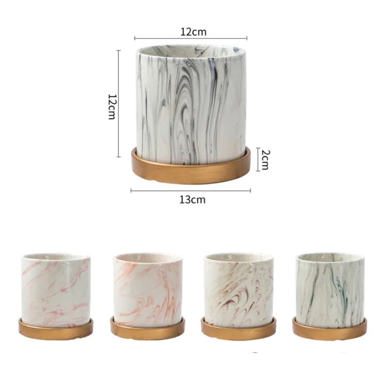 Керамическая ваза для цветов в скандинавском стиле мраморный узор суккуленты