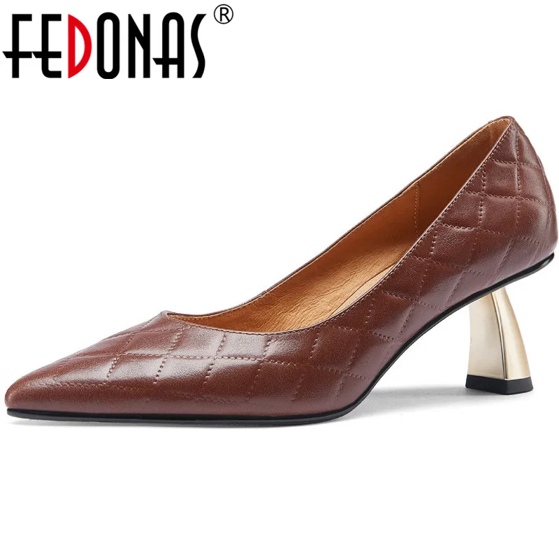 

FEDONAS Elegant Pointed Toe Shoes Woman Spring Summer Shoes For Women Genuine Leather Shallow Office Lady Party Women Shoes