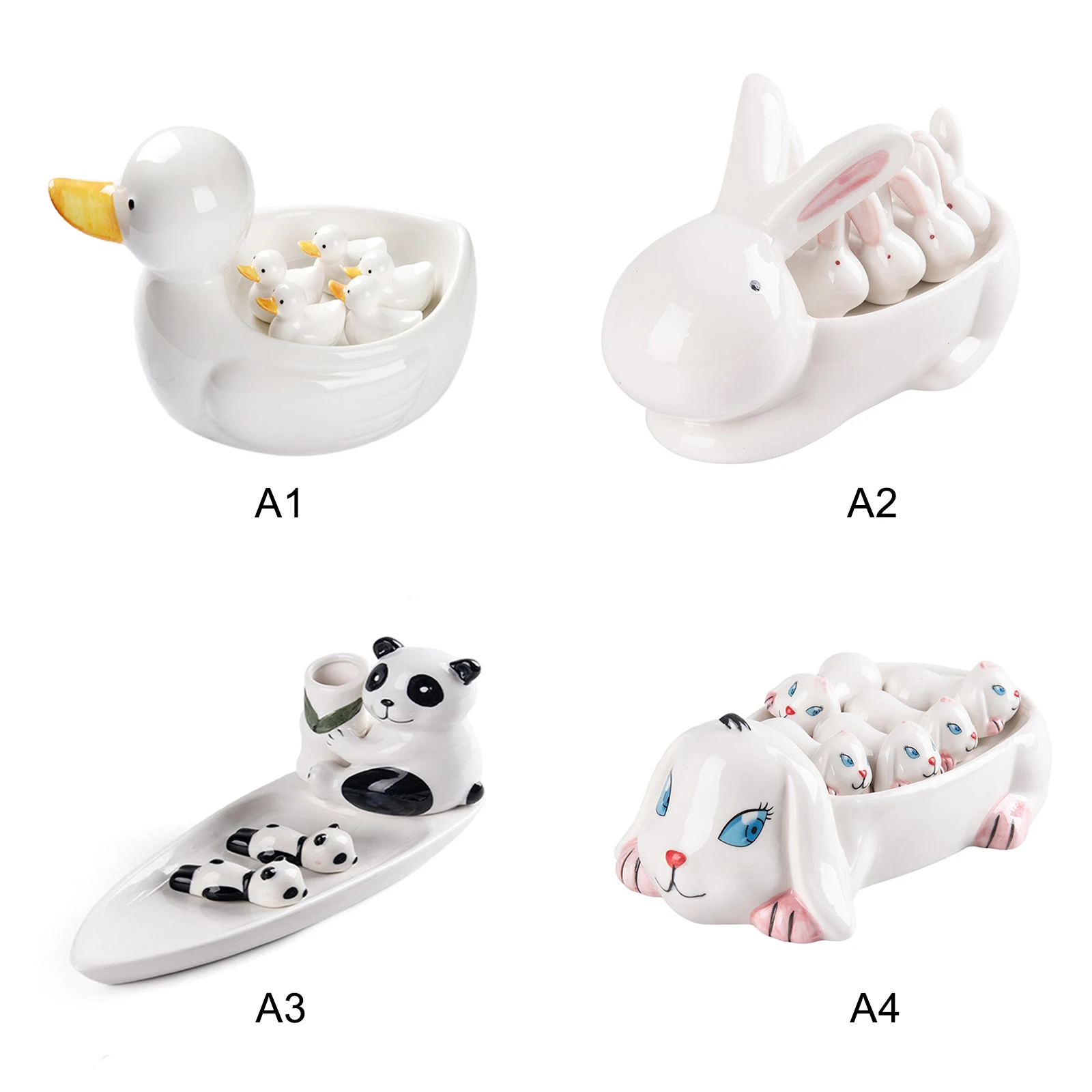 

6pcs Animal Shape Ceramic Chopsticks Holder Knife Stand Spoon Rest Fork Rack Frame Art Craft Dinner Tableware Kitchen Accessorie