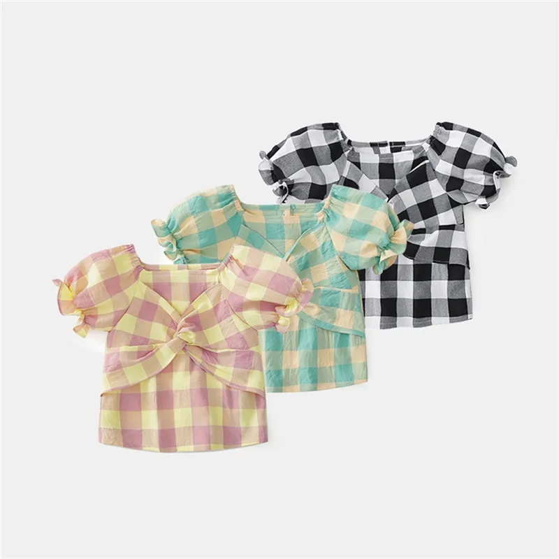 

WLG Girls Blouses Kids Clothes Summer Plaid Short Sleeve Shirts Baby Girl Casual All Match Tops