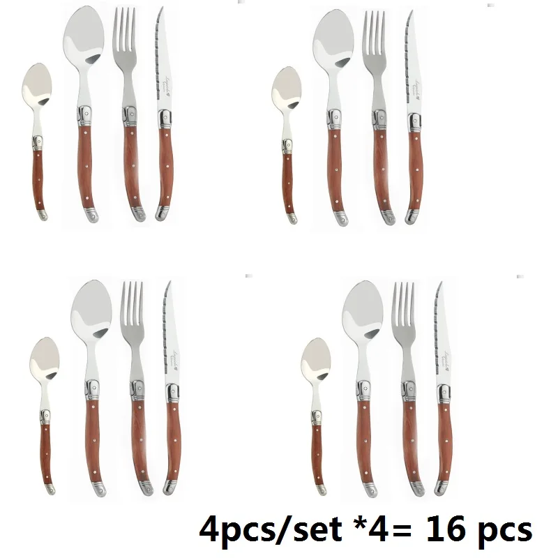 4set 16pcs 4 шт./компл. стиль Laguiole ножи для стейка вилка ложка деревянная ручка японские столовые приборы из нержавеющей стали ресторанная посуда Рождество - Цвет: 4set 16pcs