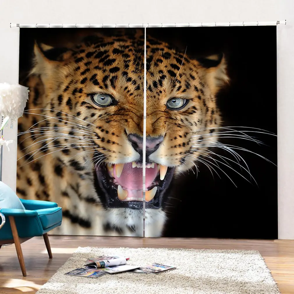 Затемненная 3D занавеска для окна с мультипликационным принтом леопардовая