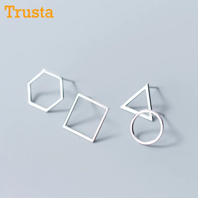 Trusta, 925 пробы, серебряные ювелирные изделия, модные милые круглые квадратные треугольные шестигранные серьги-гвоздики, подарок для девочек, детей, леди, DS182