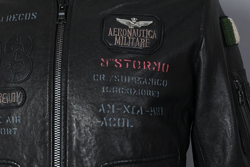 Мужская приталенная куртка-бомбер из натуральной овчины Черная бейсбольная