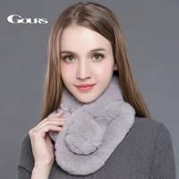 gours womens real fur scarf high quality luxury big rex rabbit fur scarves thick warm winter fashion brand new arrival glwj005