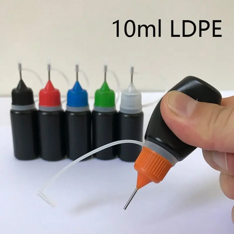 200 шт 10 мл 30 форма ручки черная PE пластиковая бутылка с колпачок иглы мягкая