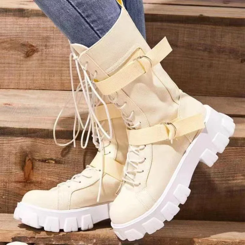 

Women Martin Boots Lace Up Platform Motorcycle Boots PU Leather Round Toe Walking Shoes Sneakers Casual Increase Cushion Shoes