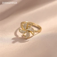 shangzhihua rotating windmill ring fashion luxury zircon gold womans ring delicate girl uncommon jewelry gift accessories