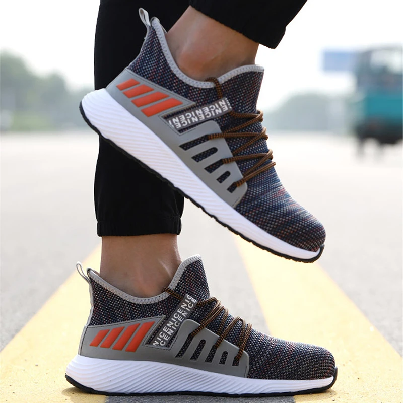 Зимняя Рабочая безопасная обувь модные кроссовки ультралегкие Мужские дышащие с