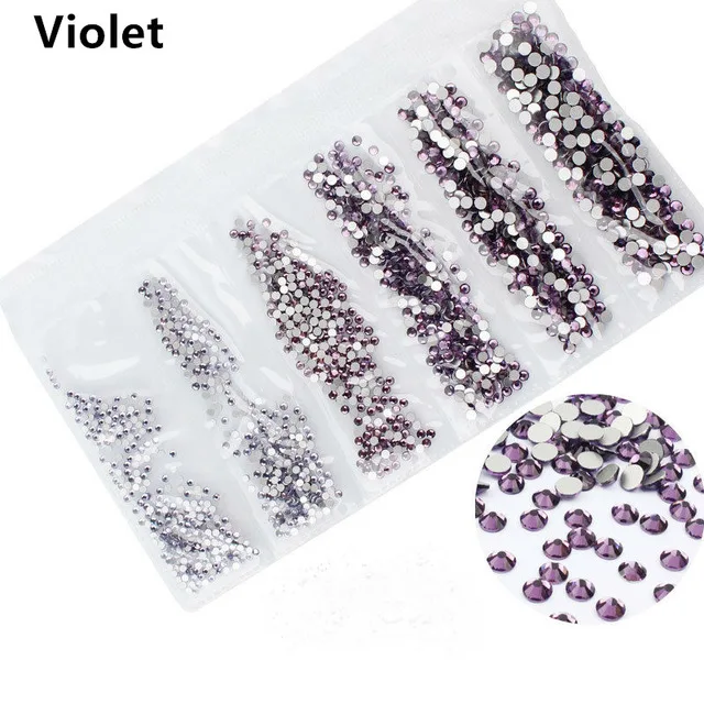 Violet 40 цветов, смешанные размеры кристально чистый AB горячей фиксации, плоская задняя часть, стразы для дизайна ногтей Стразы для 3D нейл-арта украшения Блеск - Цвет: Violet