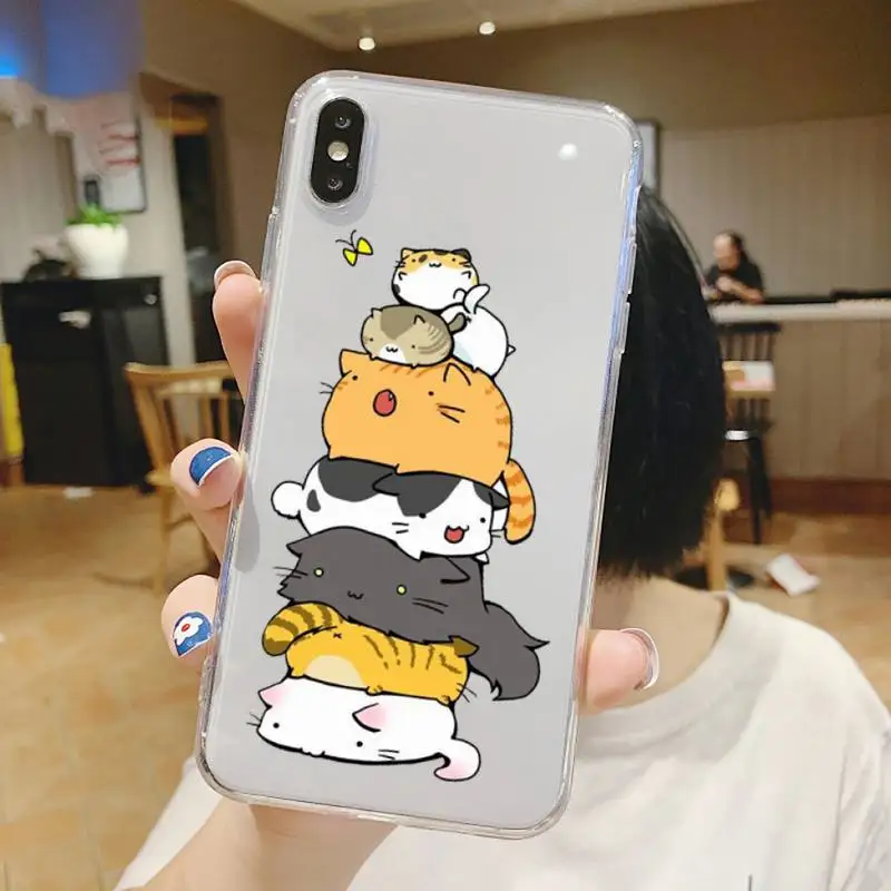 

Cat coffee funny Cute cartoon Phone Case Transparent soft For iphone 5 5s 5c se 6 6s 7 8 11 12 plus mini x xs xr pro max