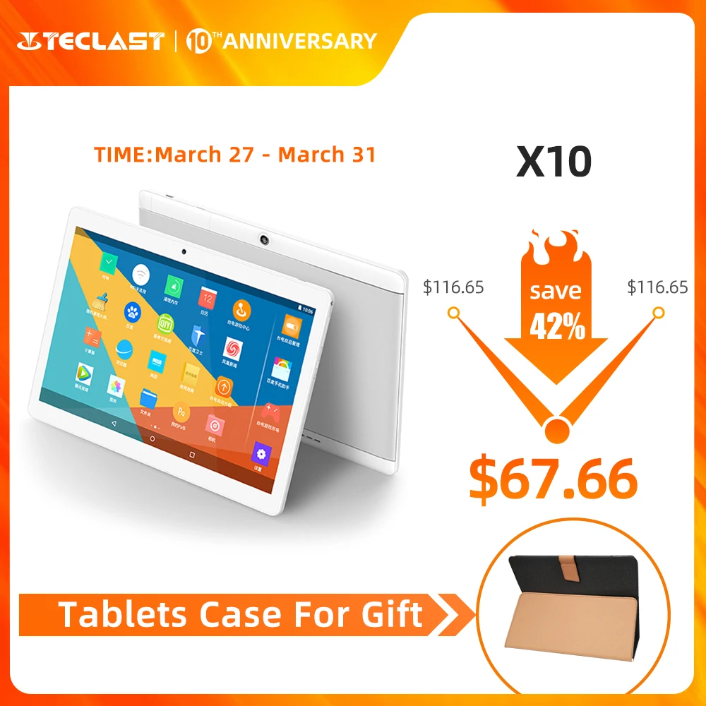 Teclast X10 Планшеты Android 6 0 планшет 10 1 дюймов 3G Телефонный звонок 1280*800 MTK 6580
