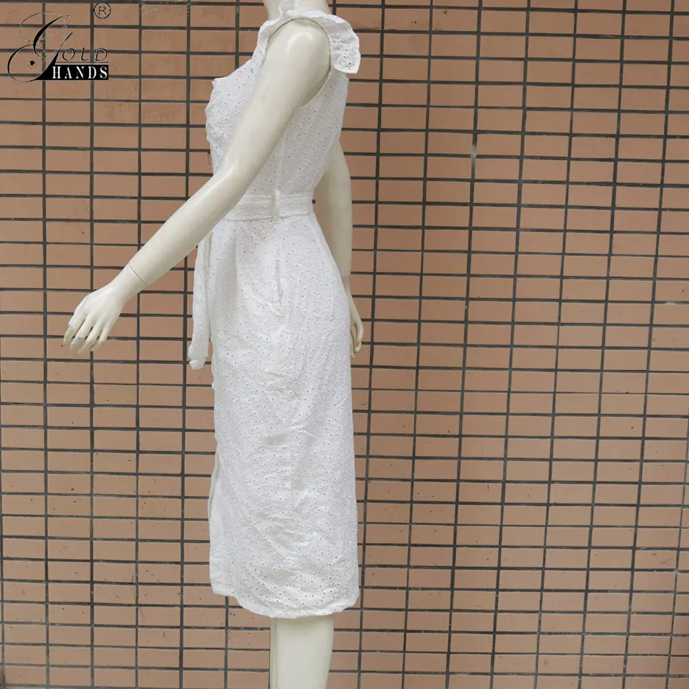 Женское летнее платье с вышивкой золотыми руками элегантное кружевное на