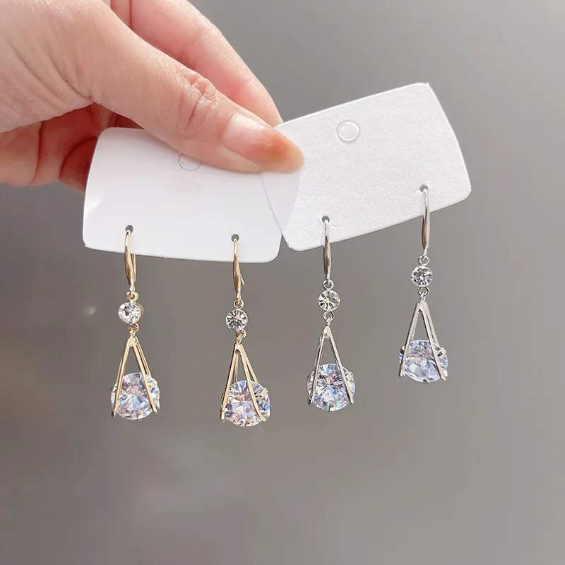 

High Grade Sparkling Geometric Zircon Dangle Earrings 2022 New Hot Temperament Brincos Girl Gift Jewelry Wholesale
