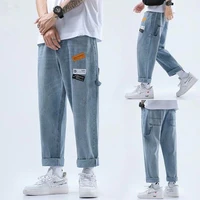 loose jeans mens casual student capri pants mens korean straight wide leg pants ripped jeans for men fashion hip hop jeans