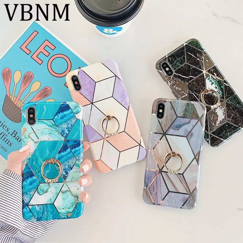 Geometric Marble Ring Stand Holder Phone Case For iPhone 11 Pro Max XR XS 6 6S 7 8 Plus X Luxury Soft Silicone Back Cover | Мобильные