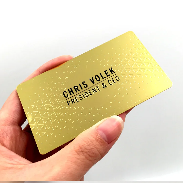 0.5mm thickness stainless steel card with gold -plating brushed lines anf cut ut logo