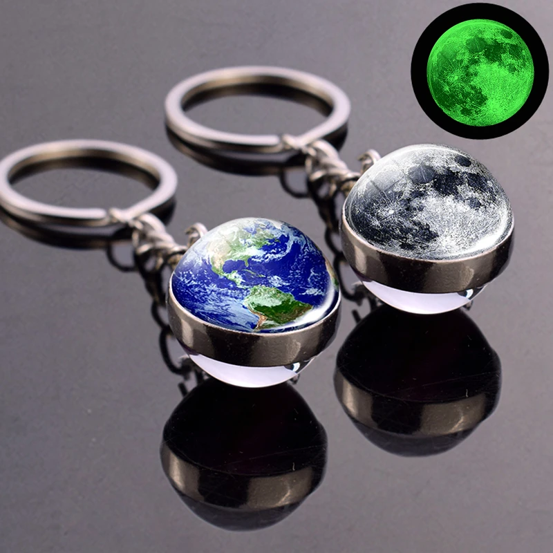 Luminous Earth Moon Glass Ball Keychain Galaxy Solar System Planet Key Chain Universe Sun Jupiter Jewelry Glow The Dark Pendant | Украшения