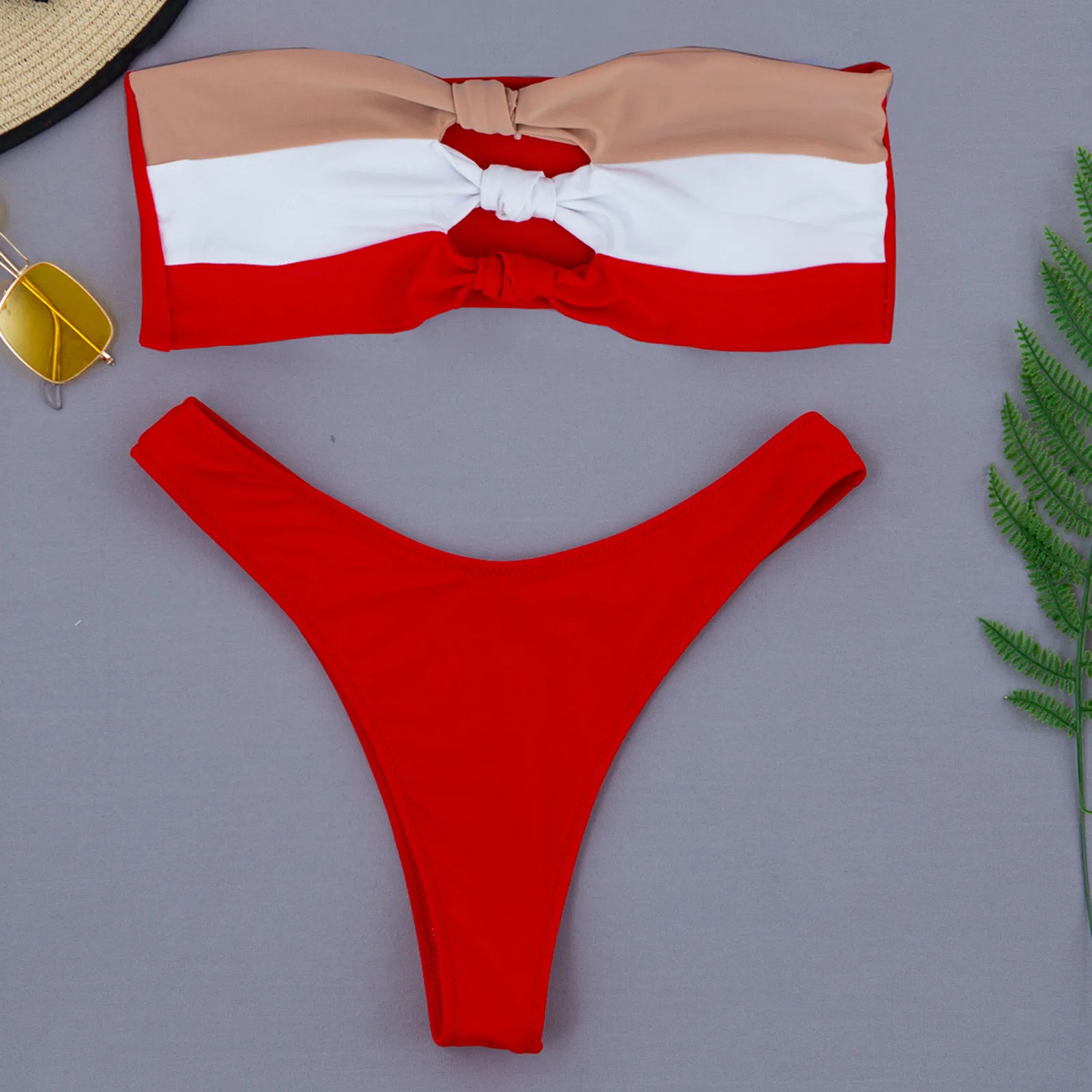 

Women Sexy Swimwear Solid Patchwork Swimsuit Bikini Swimming Beachwear Two-piece Wire Bikini set Bather Bathing Suit Swim