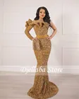 Блестящие золотые вечерние платья с блестками на одно плечо, элегантное официальное платье-русалка, свадебные платья, индивидуальный пошив