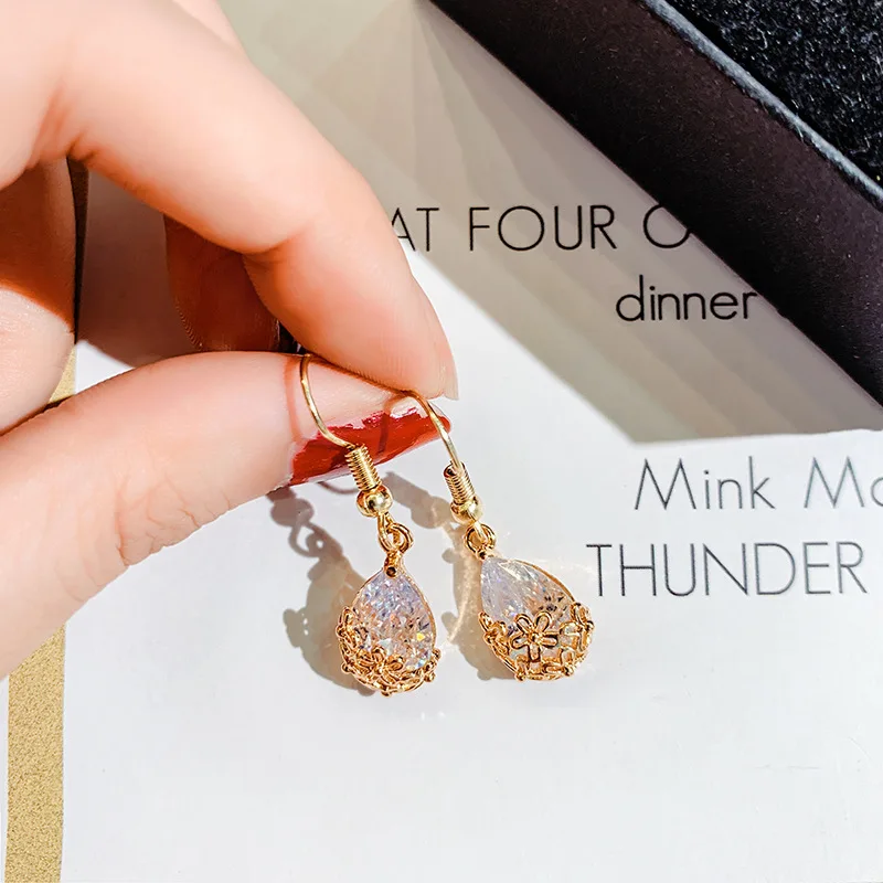 Advanced Sensitive Water Drop Crystal Earrings Female French Simple Temperament Baitao Micro Zircon Delicate | Украшения и