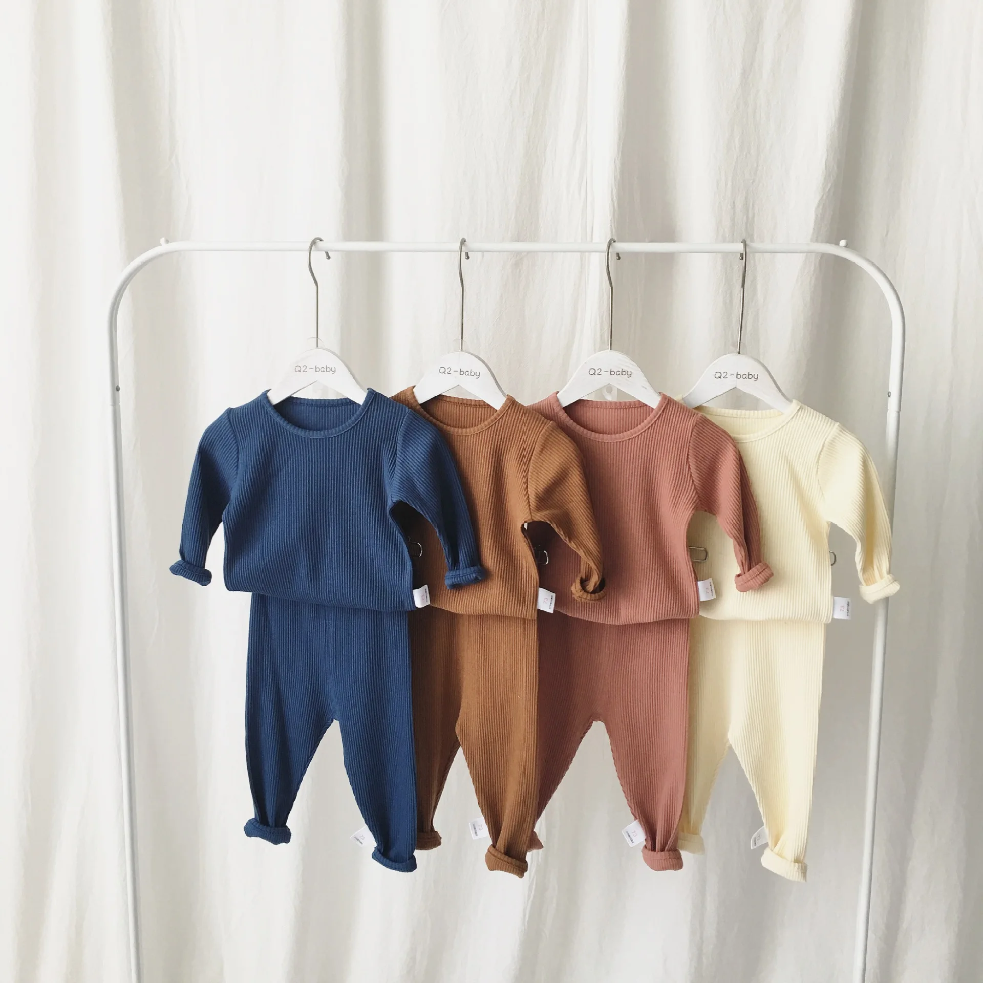 Children Ribbed Fitted Pajamas Kids Toddler Boys Girls PJS Cotton Top and Pants Sets Clothing Clothes Sleepwear Nightwear