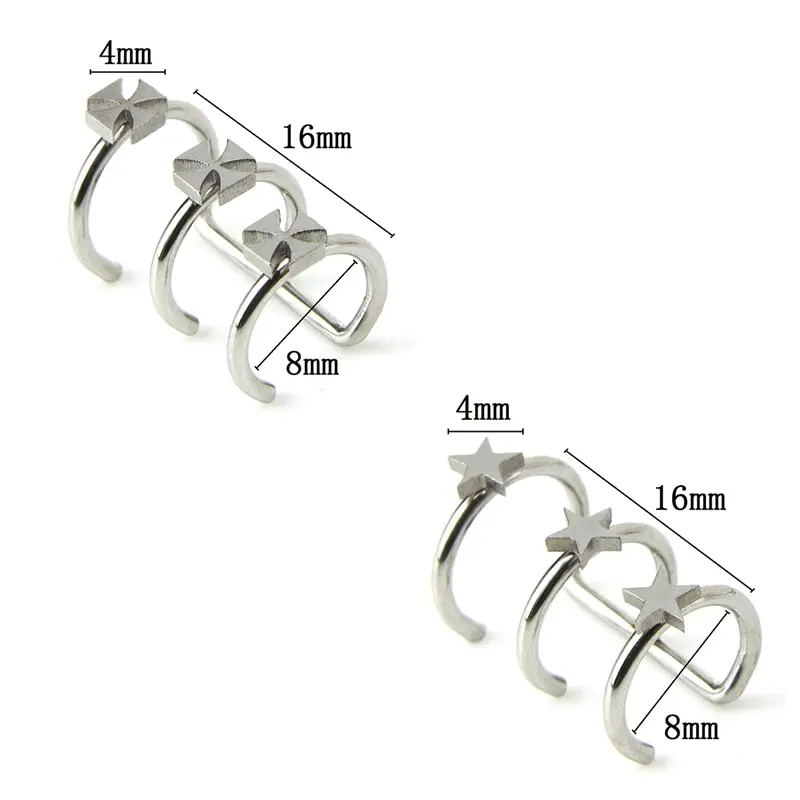 2 шт. двойной и тройной обруч Ушная клипса Серьги Козелок из нержавеющей стали