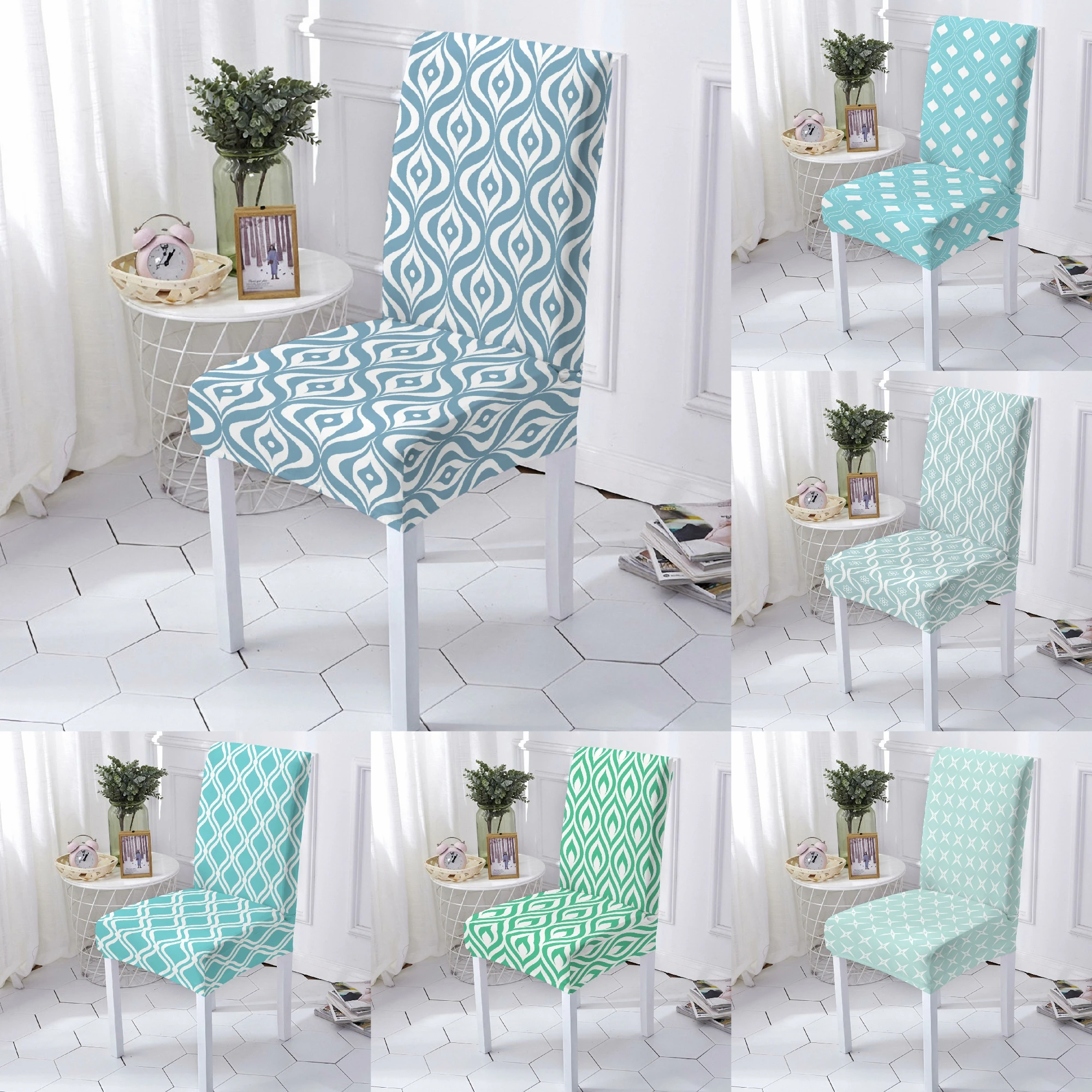 

Elastic Chair Cover Geometric Seat Cover Removable Anti-Dirty Chair Slipcovers For Wedding Banquet Living Room Chair Protector