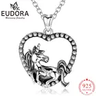Eudora, серебро 925 пробы, подвеска в виде черной лошади, ожерелье с единорогами с сердцем, стиль винтаж, ювелирные изделия для женщин, жены, вечерние, подарок D526