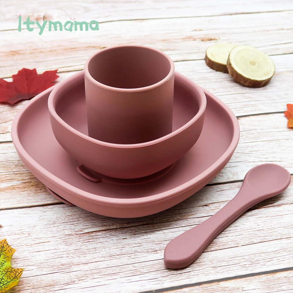 4pc Baby Silicone Plate Set Kids Bowl Plates Baby Feeding Silicone Bowl Spoon Children's Dishes Kid Dinner Platos Baby Tableware