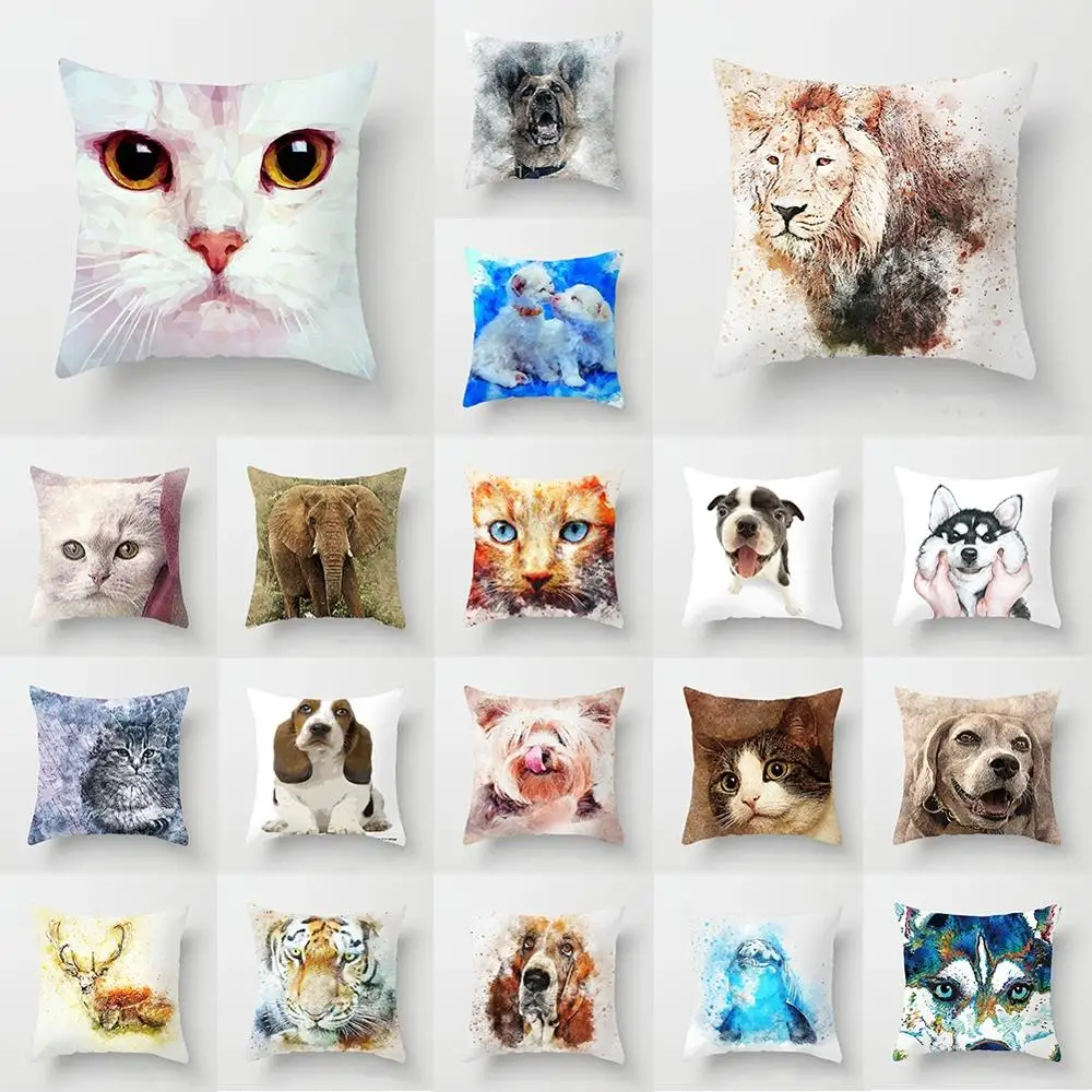 

18" Abstract Dog Animal Pillowcase Peach Skin Sofa Car Living Room Bedroom Seat Cushion Cover Fashion Home Decoration