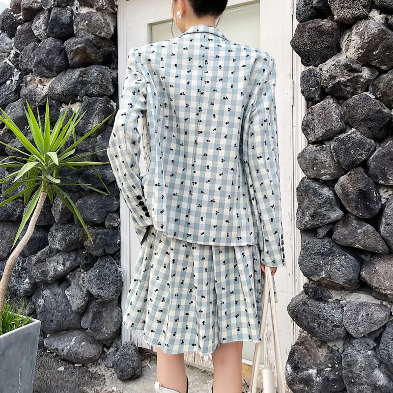 

New Streetwear Fashion Two Piece Set Women Outfits Long Sleeve Blazer Coat + Pleated Skirts Sets Ladies Casual 2 Piece Suits