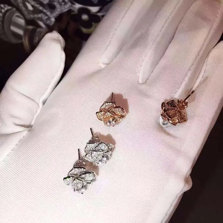 Женские серьги-гвоздики с цветком камелии из стерлингового серебра 925 пробы