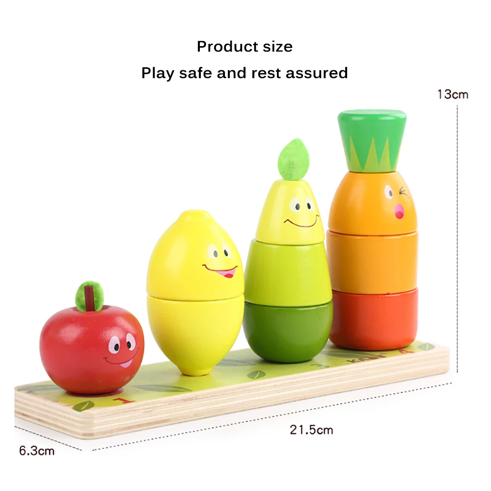 

Cartoon Stacking Blocks Wooden Blocks Fruit Piles Tower Toys Baby Montessori Educational Math Toys for Children Kids Gifts