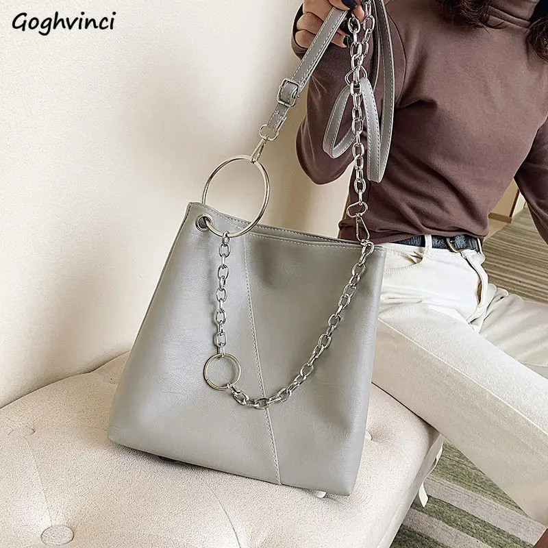 

Solid PU Leather Shoulder Bags Women Chain Simple Underarm Leisure Designed OL Chic Fashion Tote Bag Handbags All-match Retro