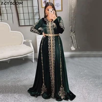 green muslim prom dress 2022 women formal party night vestido de gala embroidery velour elegant saudi arabia long evening gowns