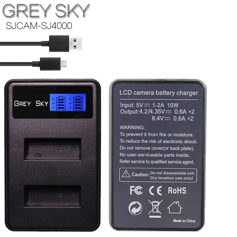 Аккумулятор PG1050 SJ4000 PG900 2 шт. + двойное зарядное устройство USB с ЖК дисплеем для SJCAM