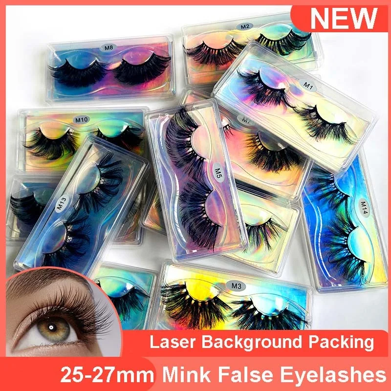 Soft Light 25-27mm Thick Long Mink False Eyelashes Clear Laser Packing Reusable Handmade Fake Lashes 30 Pairs/Lot DHL Free