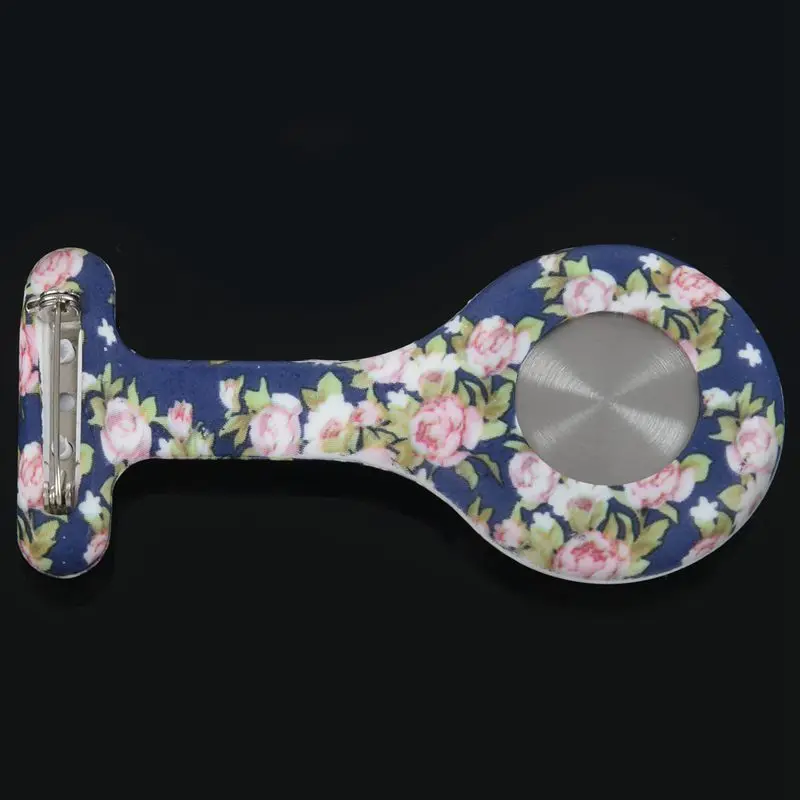 

Blue pink Peony pattern Silicone Nurses Brooch Tunic Fob Pocket Watch Stainless Dial