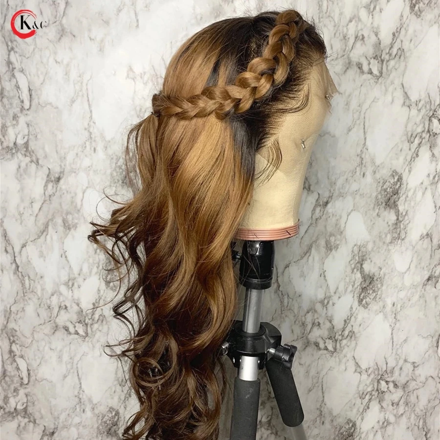 KungGang 13*6 8”-24&quot highlight Lace Front Human Hair Wigs With Baby Brazilian Middle Ratio Deep Part 130% 150% Density | Шиньоны и