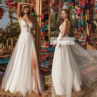 beach wedding dress boho lace tulle and chiffon wedding gowns 2020 side slit elegant bride dress vestidos de novia brautkleid