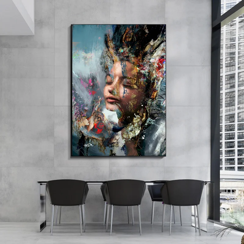 

Abstract Graffiti Art Oil Painting on Canvas Posters and Pritns Modern Girl Wall Art Picture for Living Room Home Decor Unframed