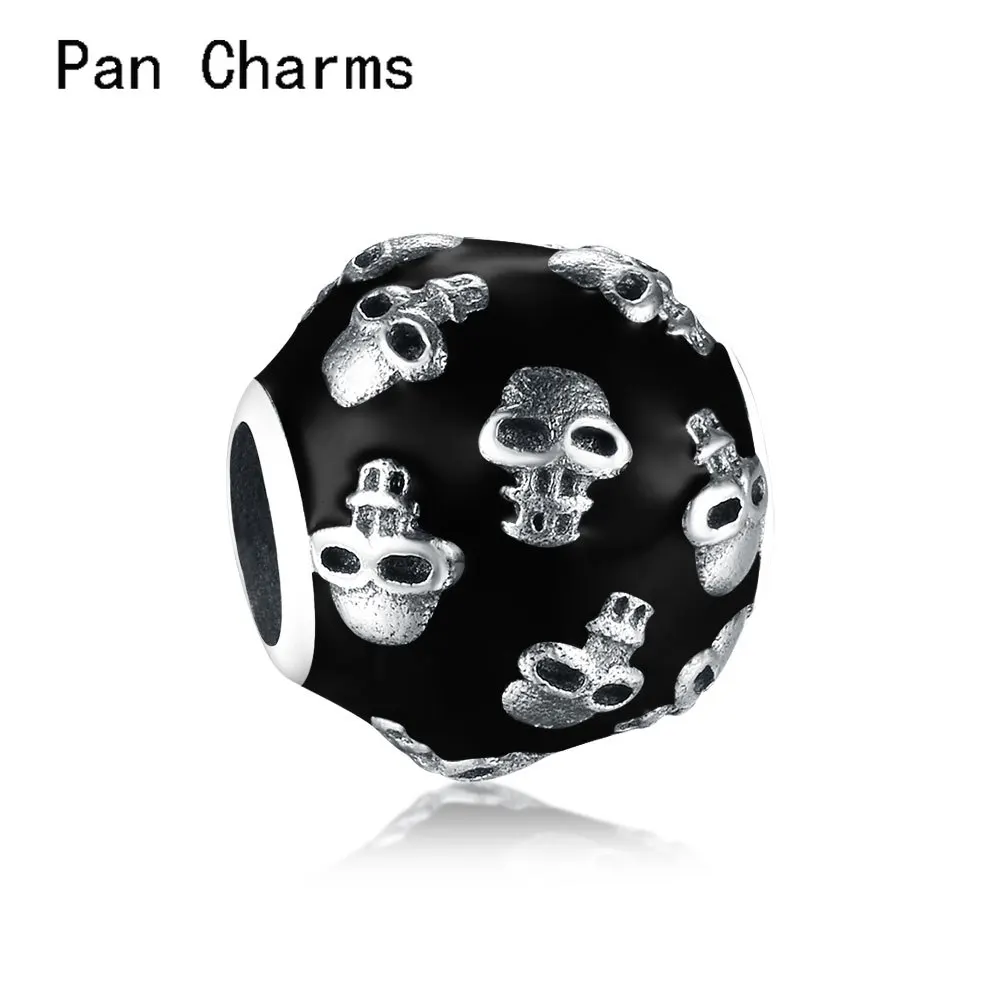 

Оптовая Продажа 30% Серебристые черные эмалированные круглые бусины-шармы с черепом подходят для оригинального браслета Pandora для женщин, изг...