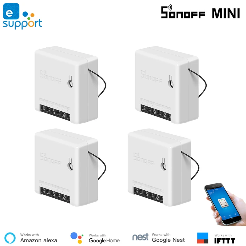 Смарт-переключатель EweLink Sonoff мини-модуль Wi-Fi 10A 2 способа, совместимый с Alexa Google Home APP/LAN/DIY режим дистанционного управления - Комплект: 4 pieces