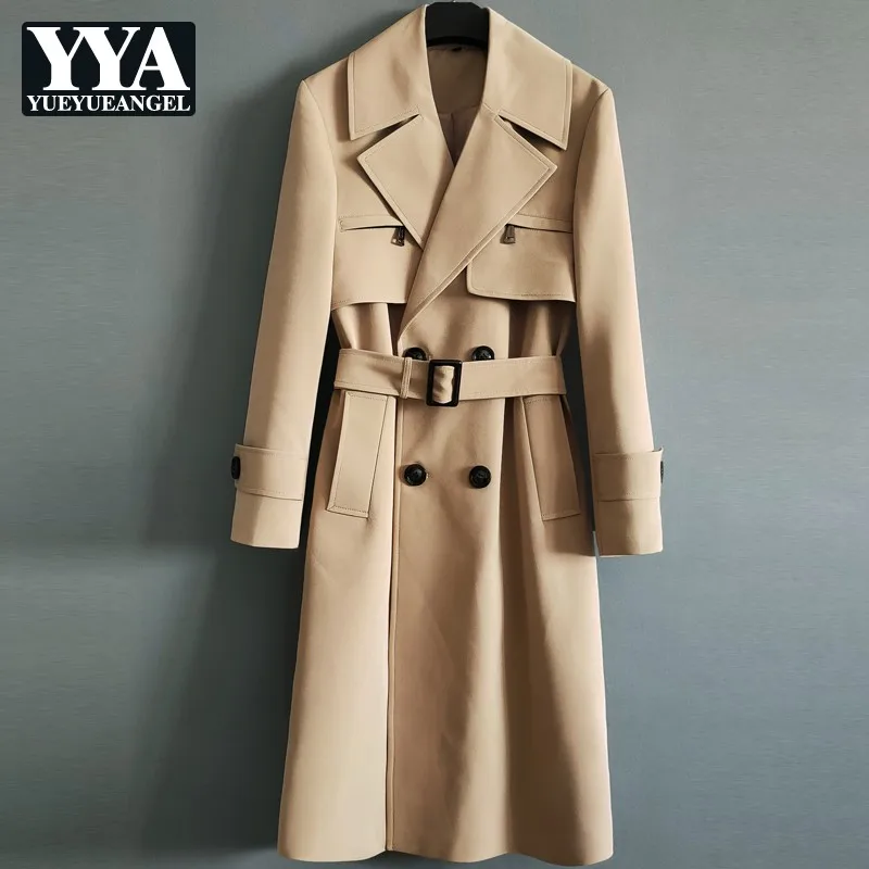 

England Style Men Business Trench Coat Turn-Down Collar Double Breasted Long Jacket Loose Leisure Outwear Male Oversize 6XL