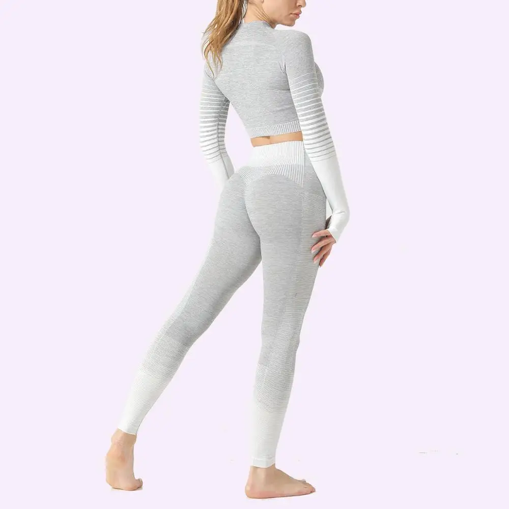 Женский бесшовный комплект для йоги топ с длинными рукавами и высокой талией