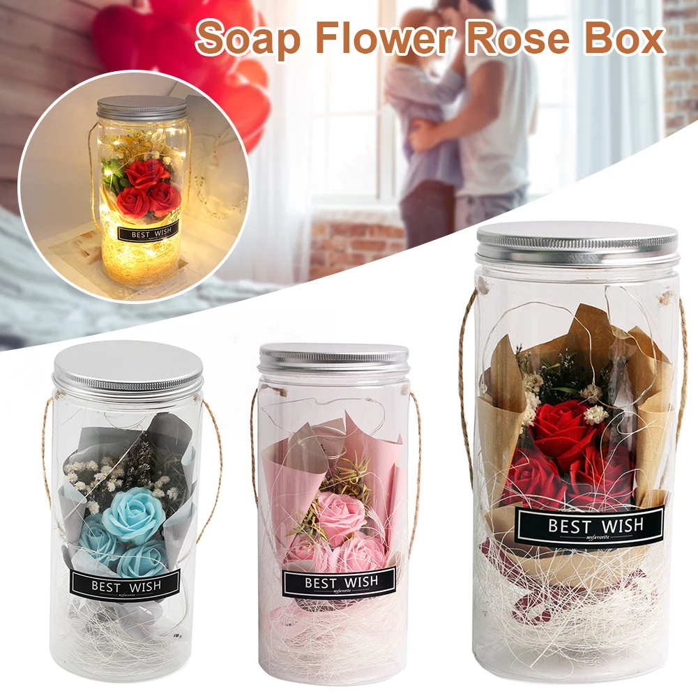 

HOT Valentines Day Gift Aromatherapy Soap Rose LED Soap Flower Plastic Bottles Decoration Christmas Gifts Women Gift