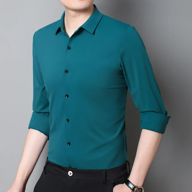 

Autumn and winter 2020 new men's long sleeve shirt slim no iron no trace men's shirt fashion hot gold collar men's shirt